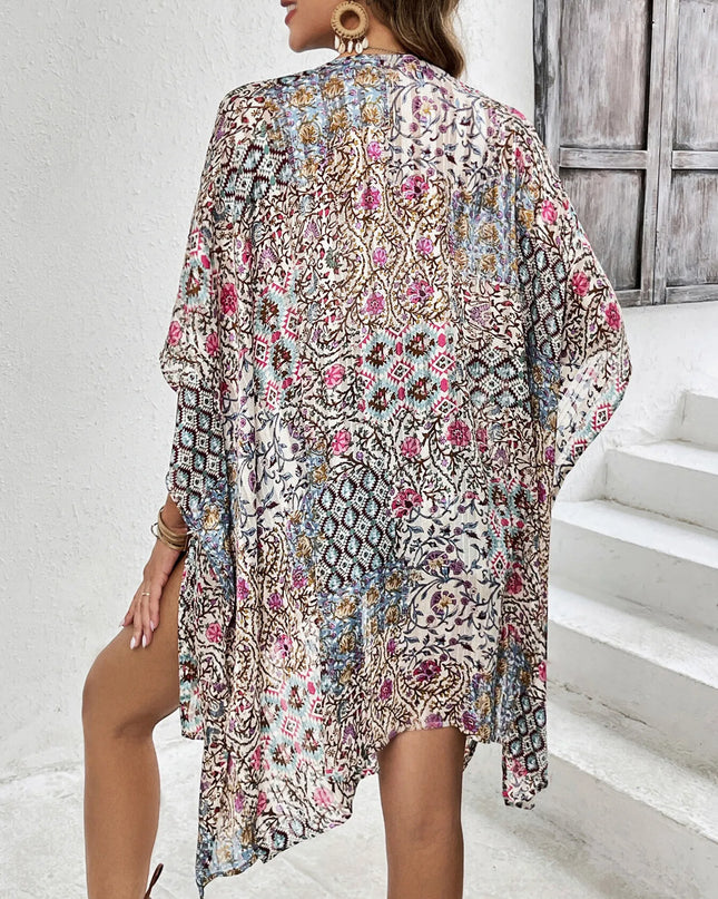 Floral Print Open Front Cover Up