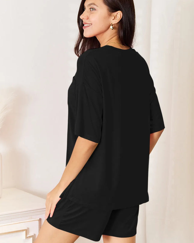 Basic Bae Bamboo Full Size Round Neck Drop Shoulder T-Shirt and Shorts Set