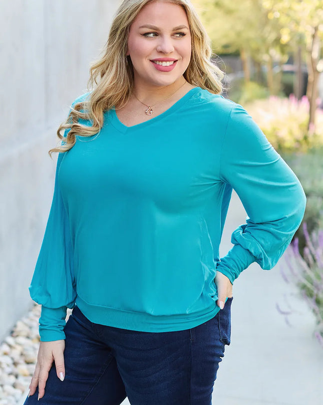 Basic Bae Full Size V-Neck Lantern Sleeve Top