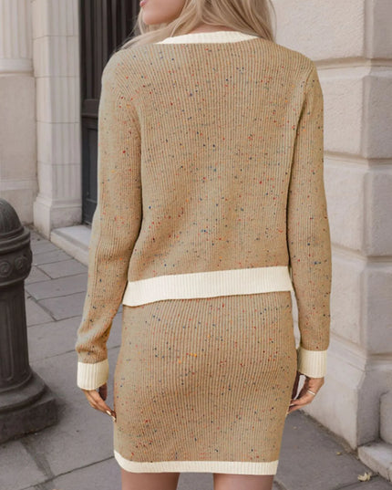 Contrast Trim Ribbed Top and Skirt Sweater Set