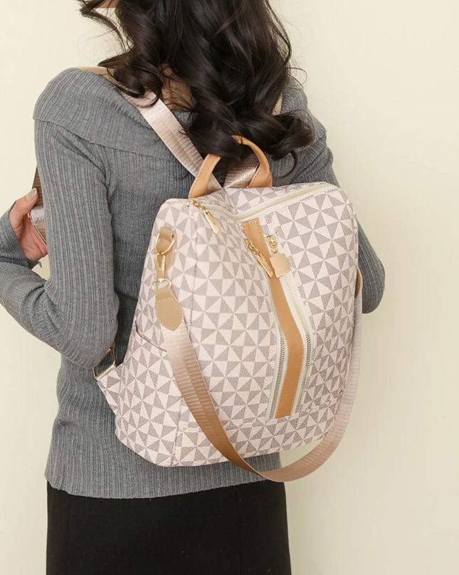 Geometric Pattern Backpack Bag Beige One Size