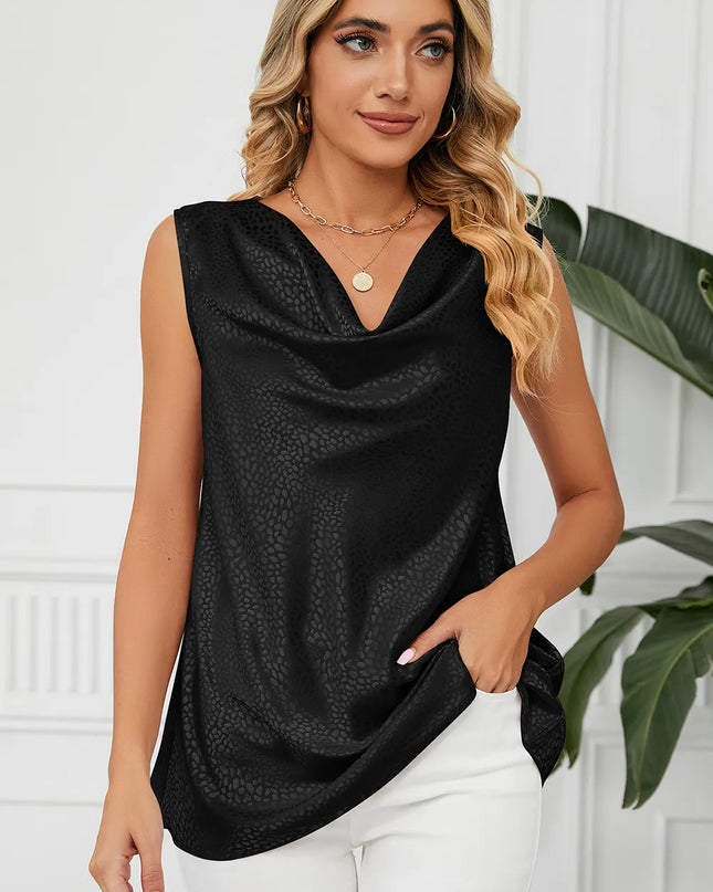 Ruched Cowl Neck Tank Black