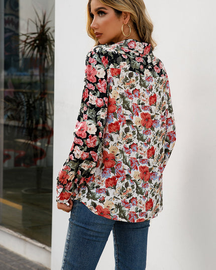 Ivy Lane Floral Print Collared Neck Long Sleeve Shirt 