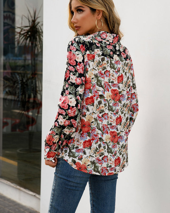 Ivy Lane Floral Print Collared Neck Long Sleeve Shirt 