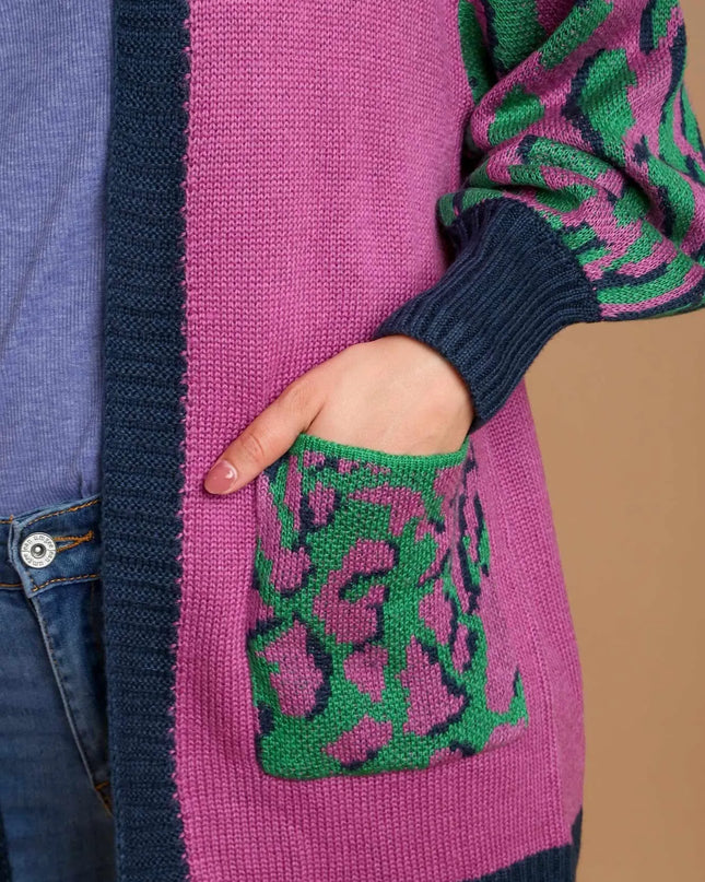 Umgee Animal Print Open Front Sweater Cardigan