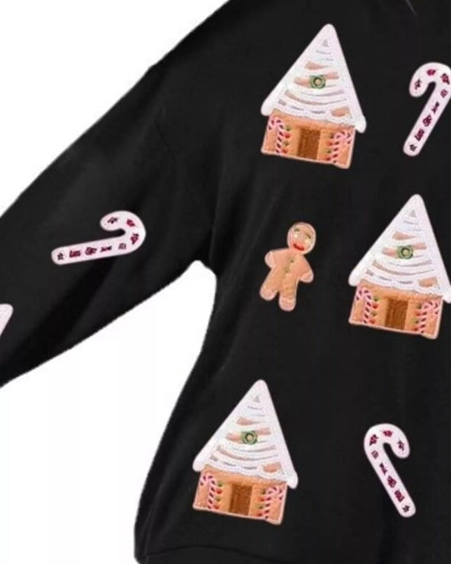 Christmas Gingerbread House Sequin Sweatshirt