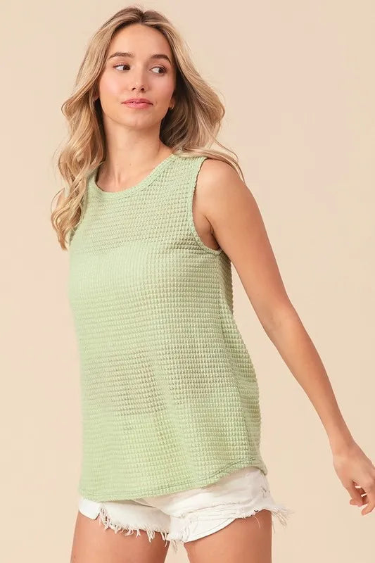 BiBi Popcorn Waffle Open Back Top with Tied Ribbon