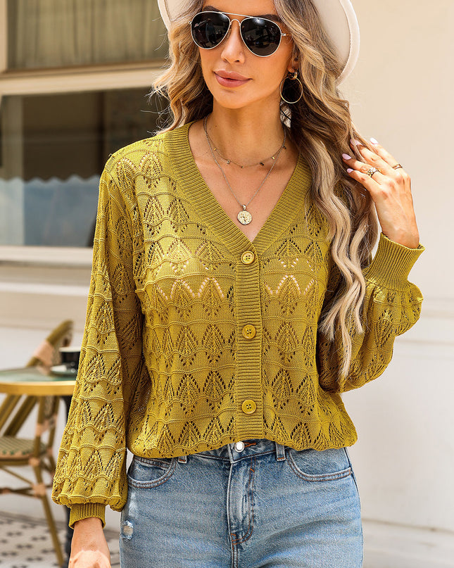 Openwork V-Neck Cardigan Chartreuse