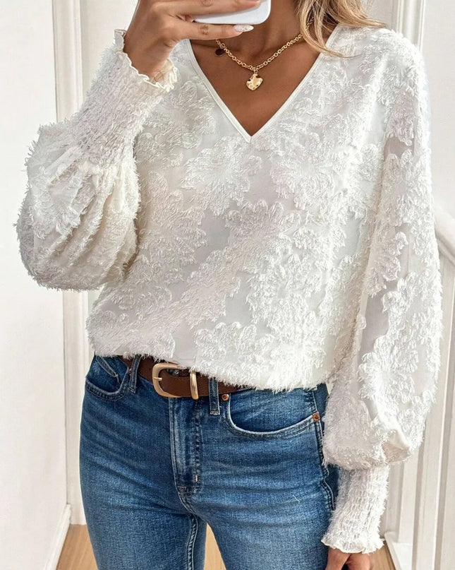 V-Neck Lantern Sleeve Blouse