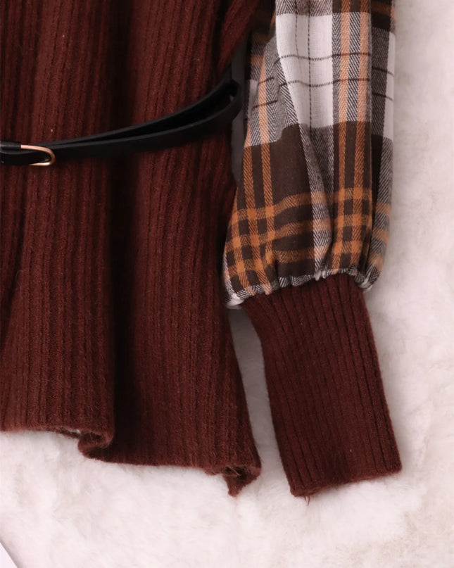 Plaid Long Sleeve Sweater Dress