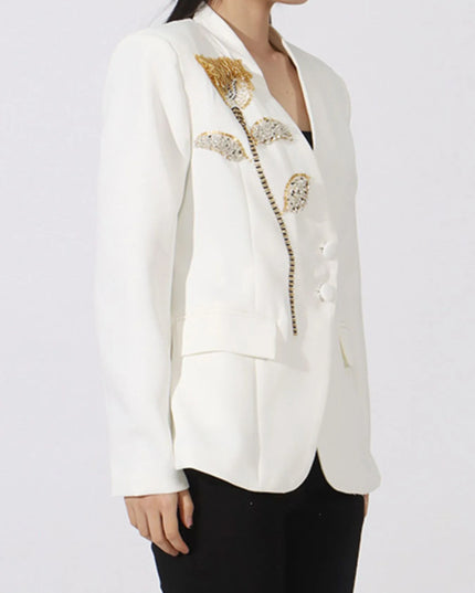 Flower Button Front Long Sleeve Blazer