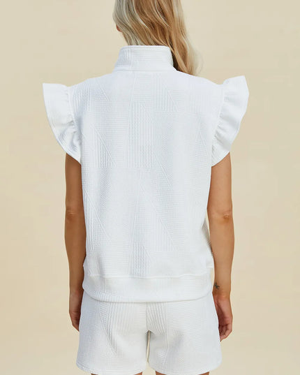 Double Take Full Size Texture Flounce Sleeve Top and Shorts Set