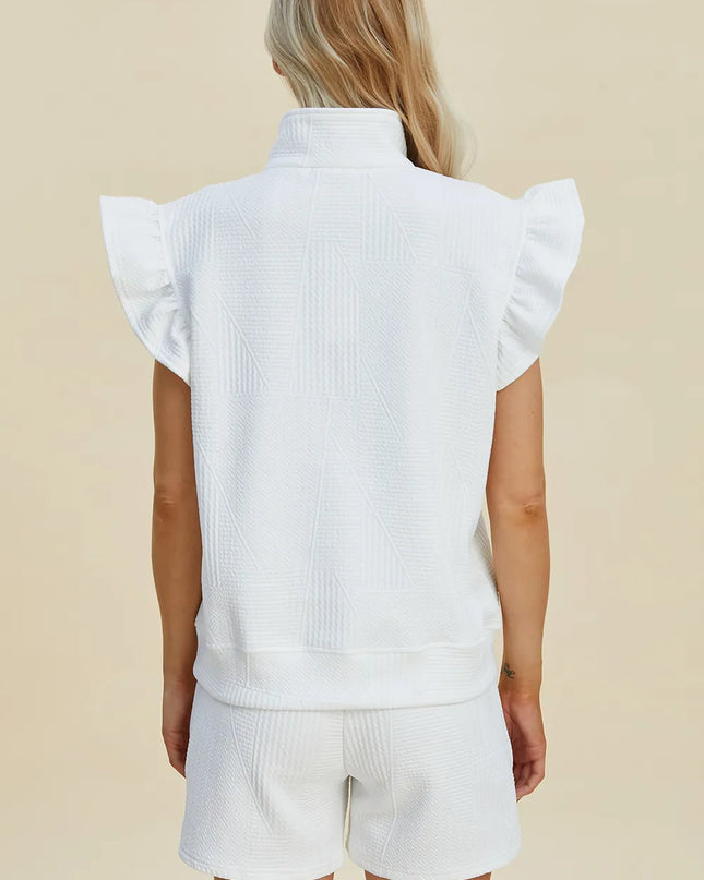 Double Take Full Size Texture Flounce Sleeve Top and Shorts Set