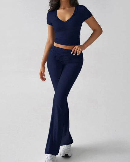 Devine V-Neck Top and Bootcut Leggings Set 