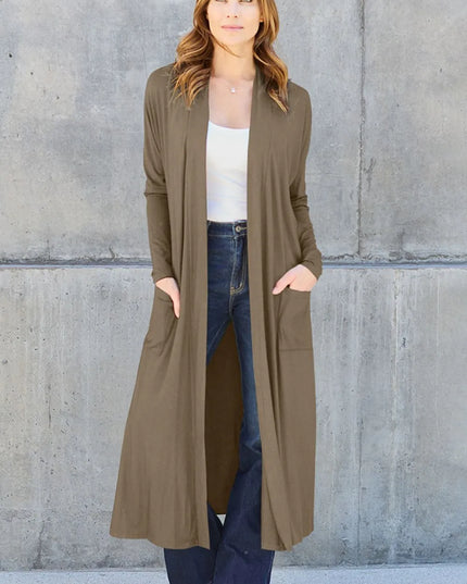 Basic Bae Full Size Open Front Long Sleeve Cover Up Brown