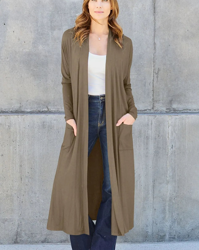 Basic Bae Full Size Open Front Long Sleeve Cover Up Brown