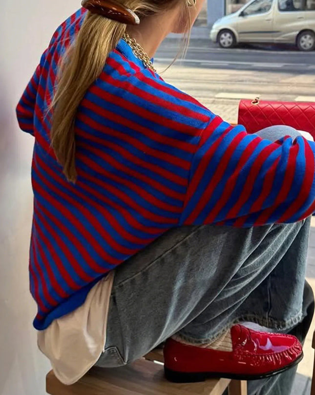 Striped Round Neck Long Sleeve Sweater