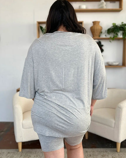 Basic Bae Bamboo Full Size Round Neck Drop Shoulder T-Shirt and Shorts Set