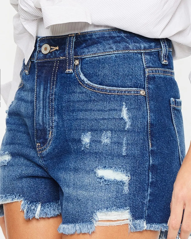 Kancan High Rise Frayed Hem Denim Shorts 