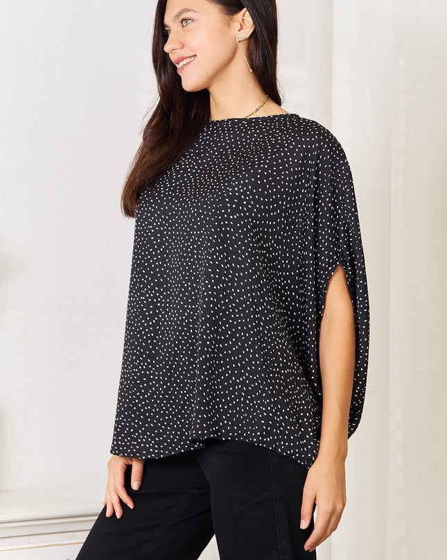 Perfee Printed Dolman Sleeve Round Neck Blouse