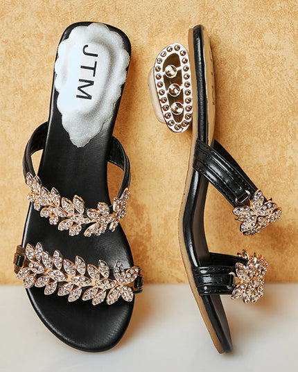 Crystal Embellished Low Heel Sandals 