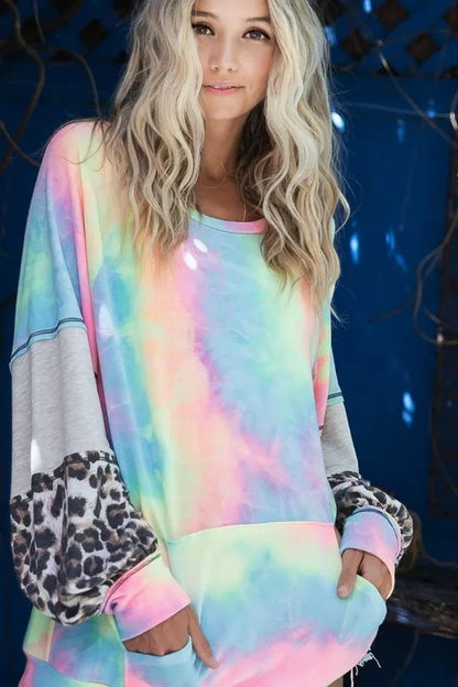 BiBi Tie Dye French Terry Sweatshirt with Contrast