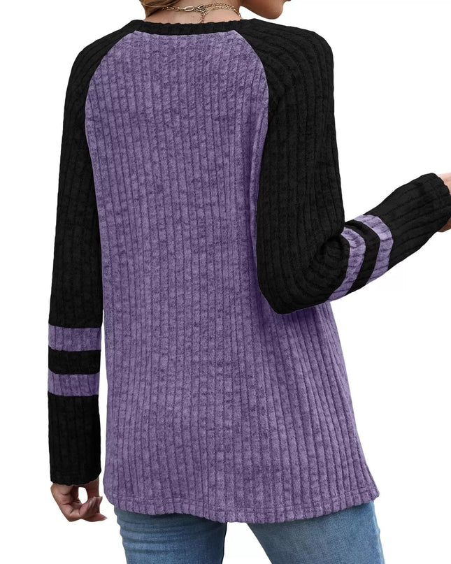 Ribbed Round Neck Raglan Sleeve Top