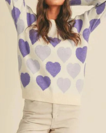 Heart Ribbed Hem Long Sleeve Sweater
