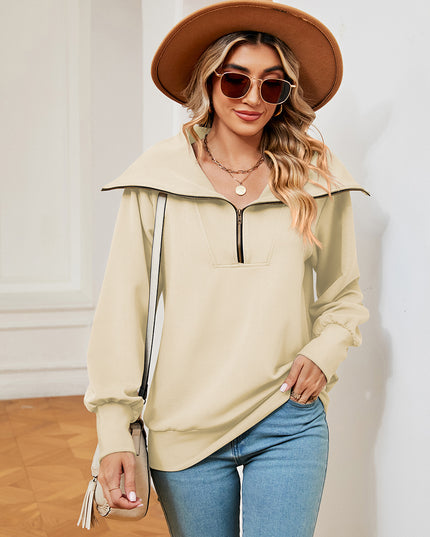 Half-Zip Collared Sweatshirt Cream