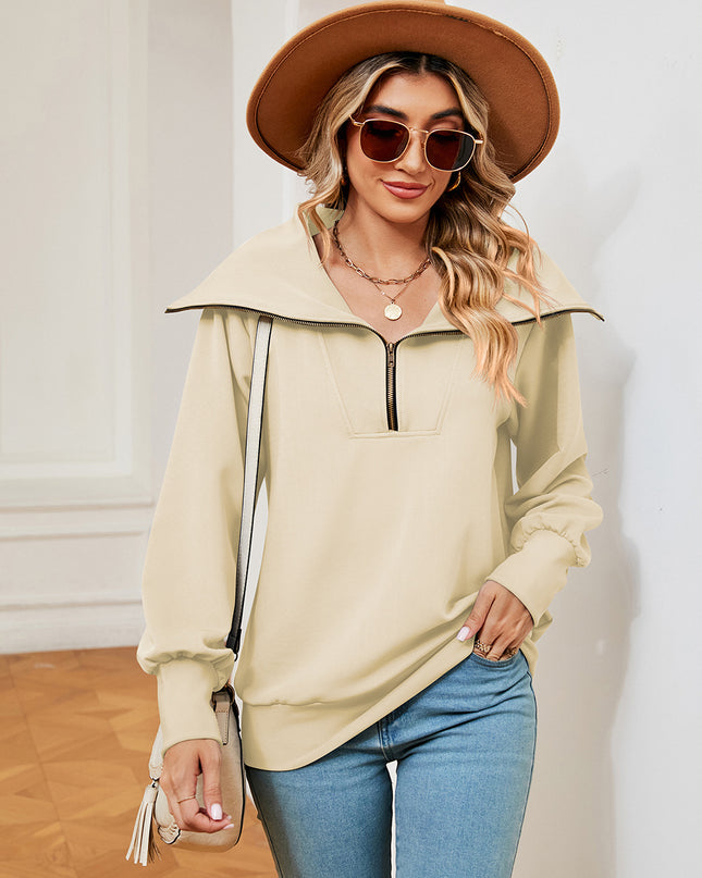 Half-Zip Collared Sweatshirt Cream