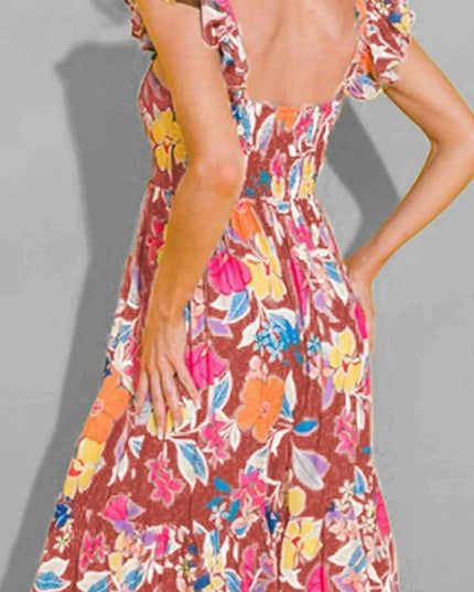 Tiered Ruffled Printed Sleeveless Dress