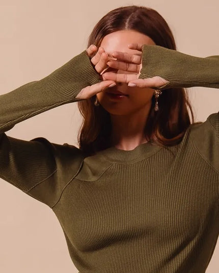 SO ME Rib Knit Top with Shoulder Cut Out