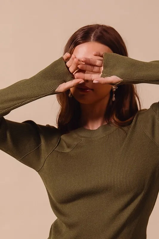 SO ME Rib Knit Top with Shoulder Cut Out