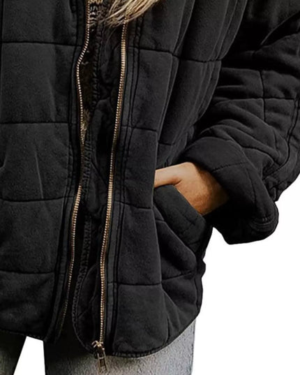 Full Size Zip Up Quilted Bomber Jacket Plus Size