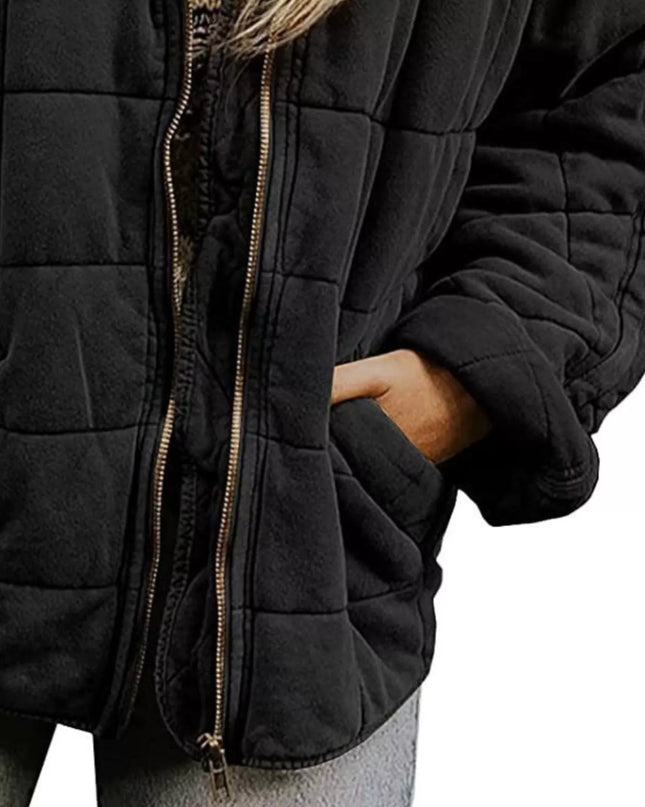 Full Size Zip Up Quilted Bomber Jacket Plus Size