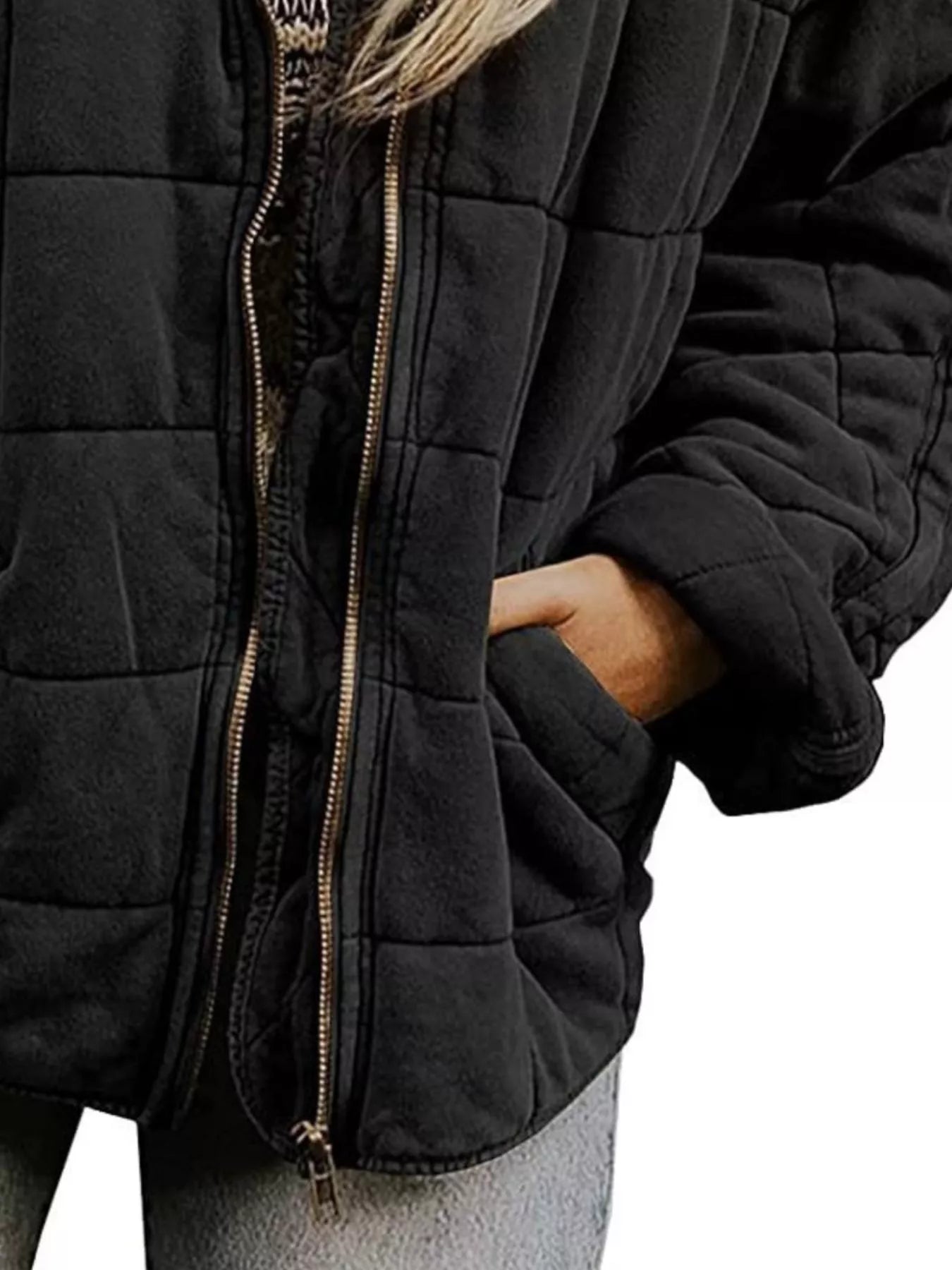 Full Size Zip Up Quilted Bomber Jacket Plus Size