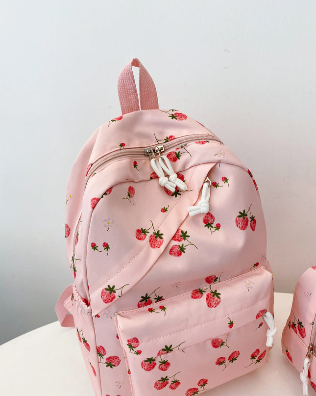 3-Piece Strawberry Print Canvas Bag Set 