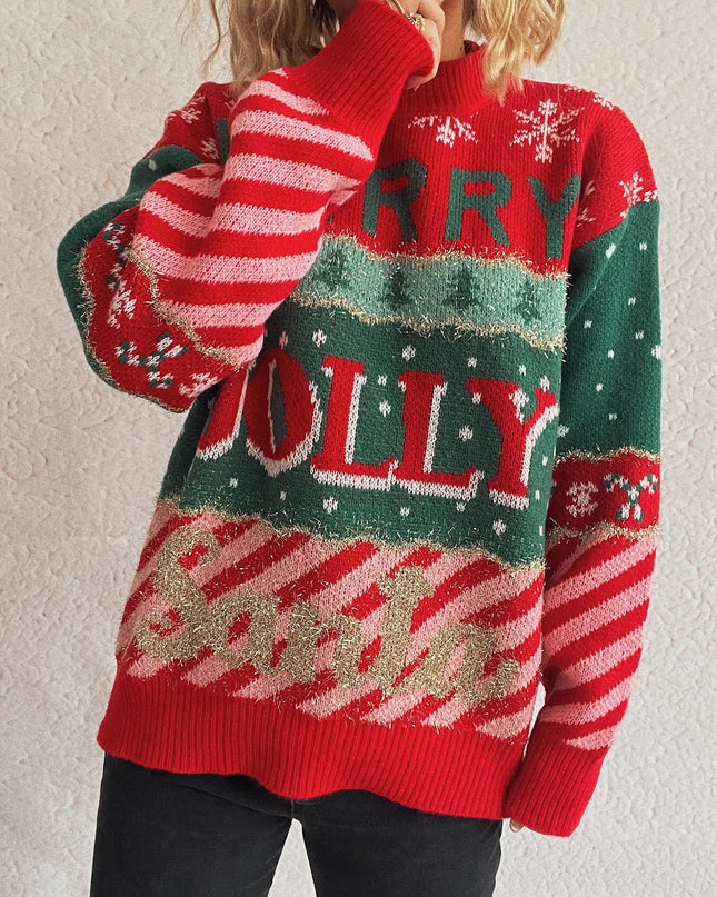 Christmas Letter Round Neck Long Sleeve Sweater