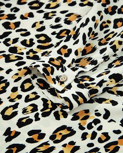 Leopard Print Contrast Striped V Neck Blouse