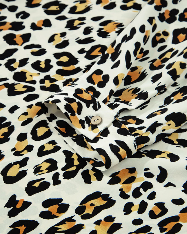 Leopard Print Contrast Striped V Neck Blouse