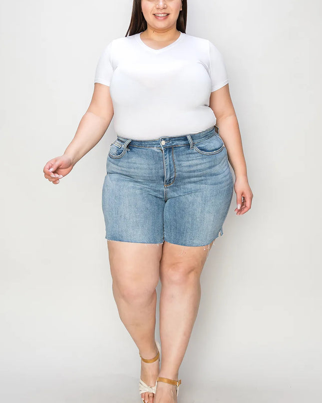 Judy Blue Full Size High Waist Raw Hem Denim Shorts