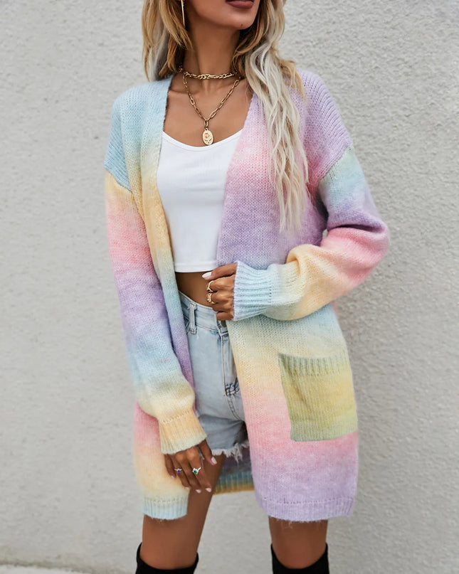 Angel Wings Full Size Pocketed Open Front Gradient Cardigan