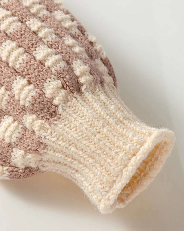 Stripe Checkerboard Drop Shoulder Balloon Sleeve Sweater