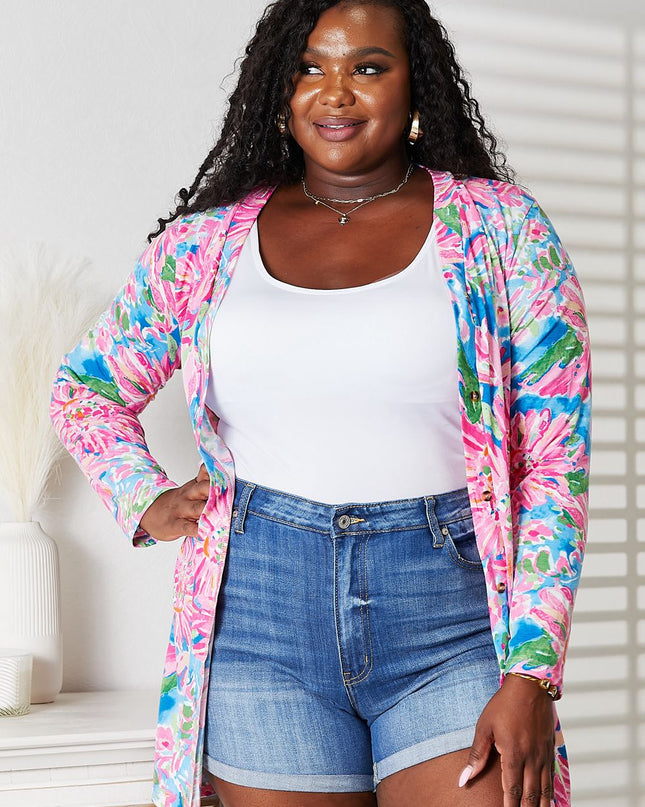 Double Take Floral Open Front Long Sleeve Cardigan Floral
