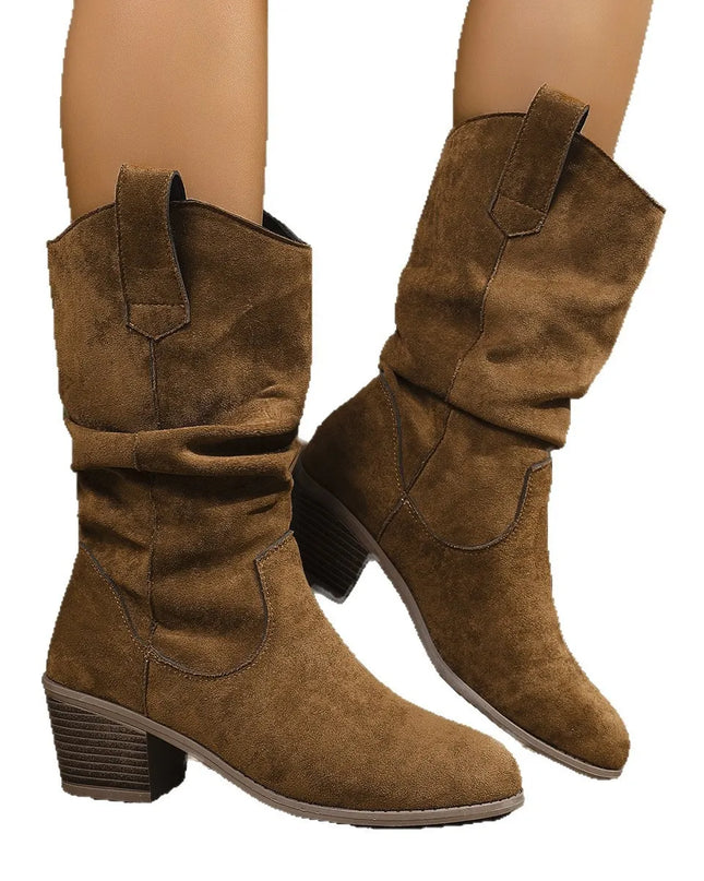 Suede Block Heels Boots