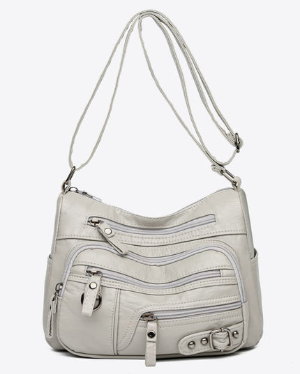 Multi-Pocket PU Leather Crossbody Bag Light Gray One Size