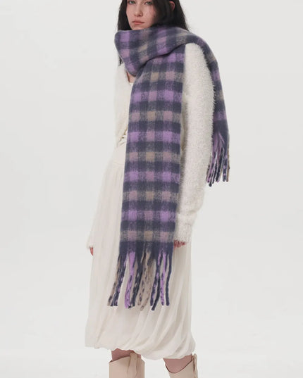 Fringe Plaid Polyester Scarf