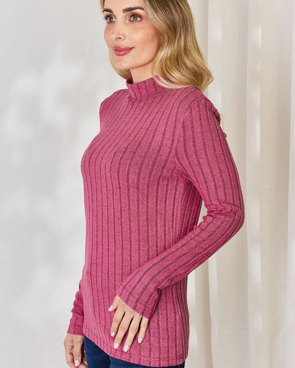 Basic Bae Full Size Ribbed Mock Neck Long Sleeve T-Shirt
