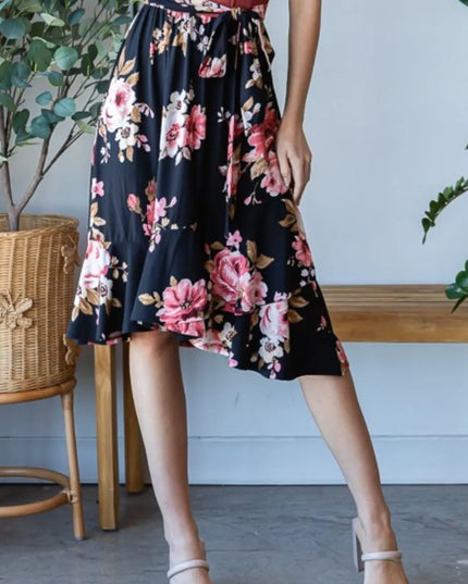 Reborn J Floral Wrap Ruffle Hem Dress