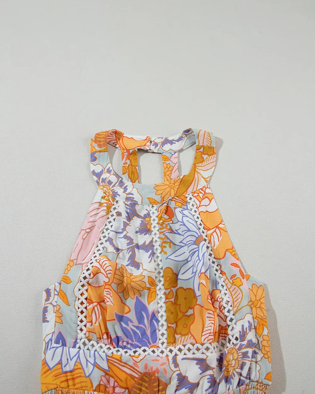 Tied Printed Grecian Sleeveless Maxi Dress